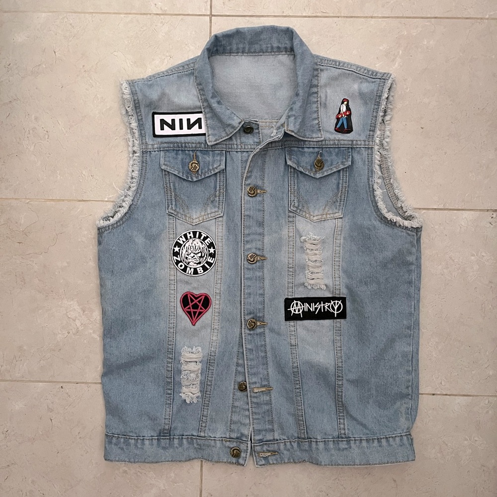 DIY Denim Goth Industrial Distressed Vest